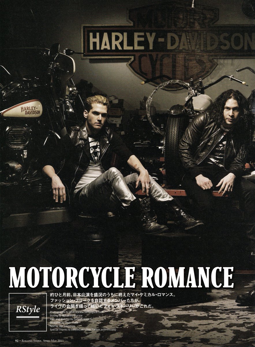 frnksource's tweet photo. My Chemical Romance for Rolling Stone Japan (Volume 49), April-May 2011. “Motorcycle Romance.”

Photos by OGATA, words by Joe Yokomizo, my scans. (1/3) https://t.co/euzOBZwr15