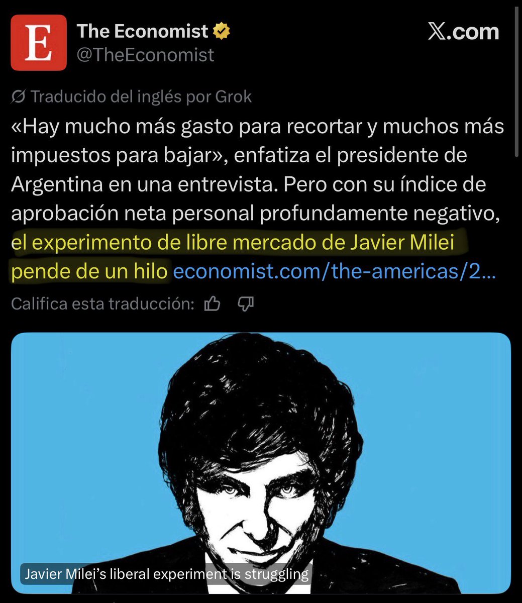 TugoNews's tweet photo. MILEI NO SABE LEER
Literalmente la nota dice que su gobierno PENDE DE UN HILO y el retrasado mental dice FENÓMENO BARRIAL jsjsjajjajajaja es el presidente mas estúpido de todos los tiempos https://t.co/dd6Sz1fz1W