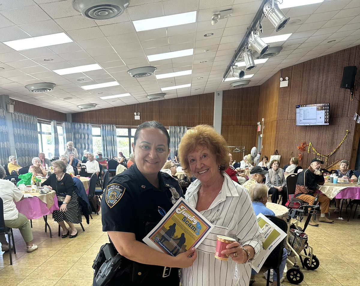 NYPD61Pct's tweet photo. Our Crime Prevention Officer conducted an outreach visit at a local senior center, engaging with community members and providing valuable safety awareness and crime prevention tips regarding mailbox phishing and jewelry swap scam. https://t.co/omKQEIuoiy