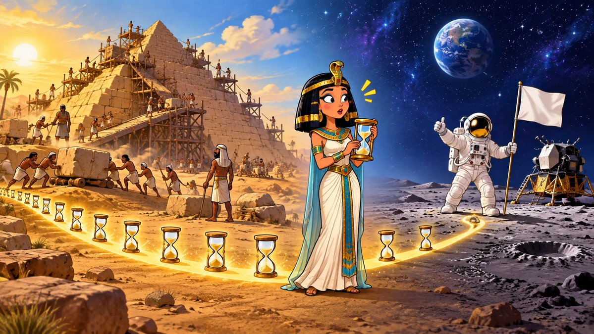 facts_daily7's tweet photo. 🏺 Fun fact: Cleopatra lived closer in time to the 1969 Moon landing than to the construction of the Great Pyramid of Giza! 🚀

The pyramid was already roughly 2,500 years old when Cleopatra was born.

#FunFact #HistoryFacts #AncientEgypt https://t.co/f3Bij2BreB