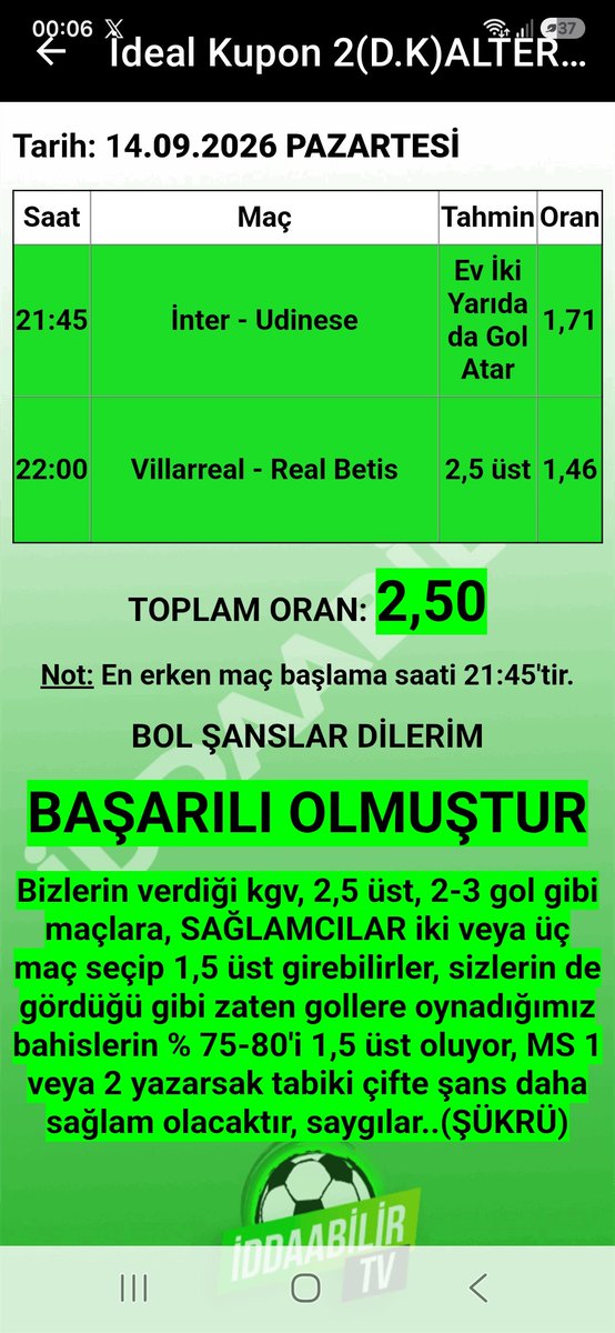 sukru1905's tweet photo. İddaabilir Mobil Uygulamamızda İDDİALI PERFORMANS, paylaştığımız başarısız olan ve BAŞARILI OLAN KUPONLARIMIZ bu şekilde, oynayan ve KAZANAN dostlarımızı TEBRİK EDERİZ.👏🏻👏🏻✅️🔥🧿✍️🏻 
Uygulama Linkleri:
https://t.co/ZSqwHT9AiX
https://t.co/hTNRYhBaXm

#iddaa #iddia #iddaakuponu #iddaabilirtv #sportoto #Galatasaray #Fenerbahce