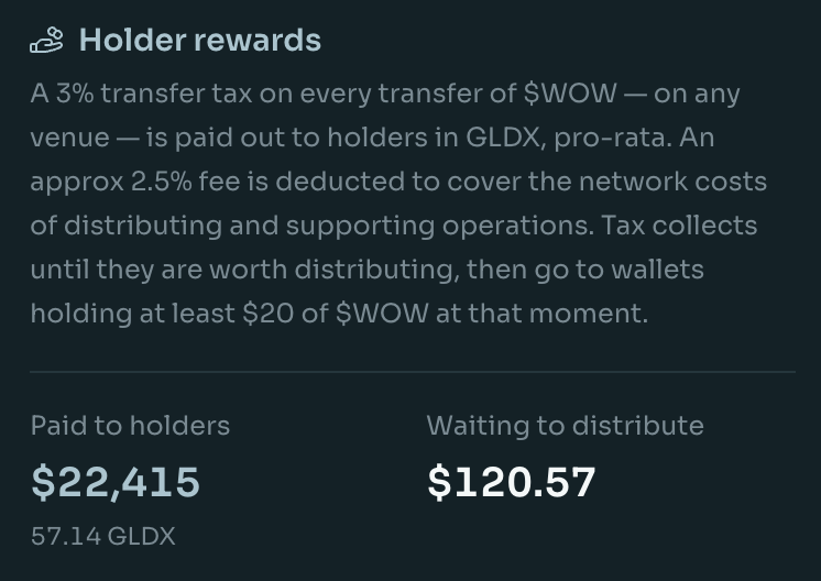 MonacoHill's tweet photo. I think @LaunchOnSF did something revolutionary in crypto, especially for memecoins.

Being able to earn rewards in the asset your coin is paired with is way better than cashback or pretty much any other reward system.

This is how much WoW holders have earned in gold so far. https://t.co/IabOPbckC2