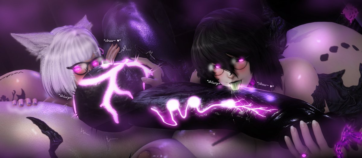 VoidsentAuRa's tweet photo. As royalty, it's only natural to receive the highest tiers of service every morning from my thralls~

featuring @GreenAppleMlems &amp; @XibiChibi servicing both ends of the Queen~ https://t.co/pxYqXYHYAu