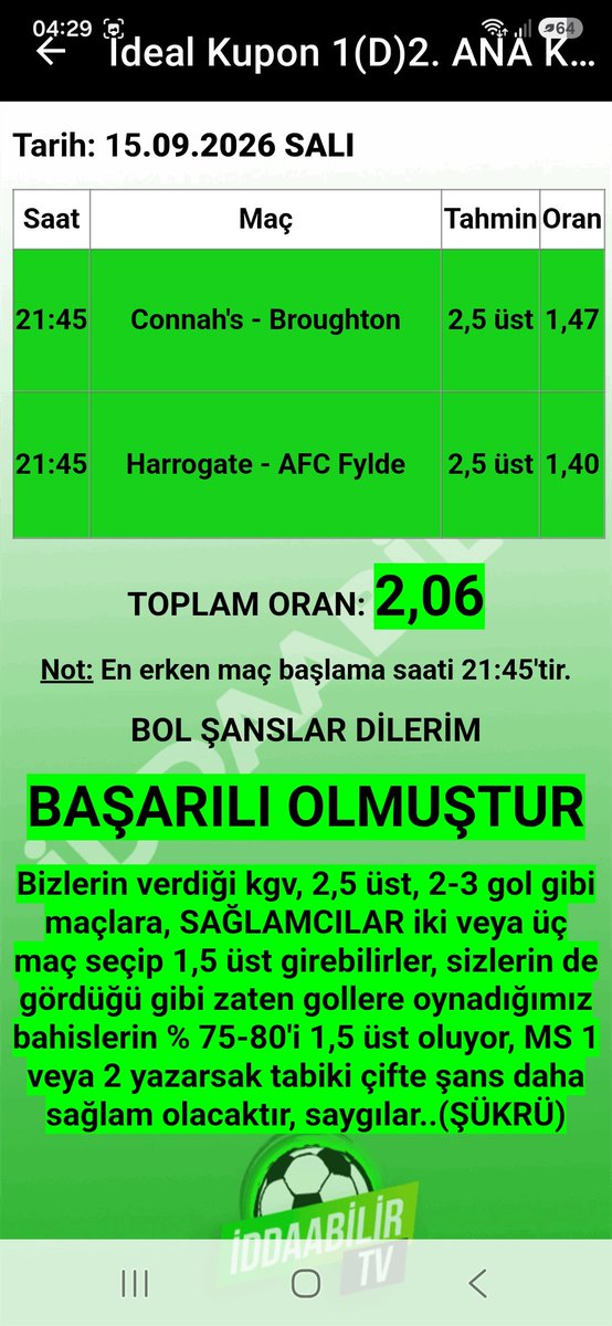 sukru1905's tweet photo. İddaabilir Mobil Uygulamamızda İDDİALI PERFORMANS, paylaştığımız başarısız olan ve BAŞARILI OLAN KUPONLARIMIZ bu şekilde, oynayan ve KAZANAN dostlarımızı TEBRİK EDERİZ.👏🏻👏🏻✅️🔥🧿✍️🏻 
Uygulama Linkleri:
https://t.co/ZSqwHT9AiX
https://t.co/hTNRYhBaXm

#iddaa #iddia #iddaakuponu #iddaabilirtv #sportoto #Galatasaray #Fenerbahce