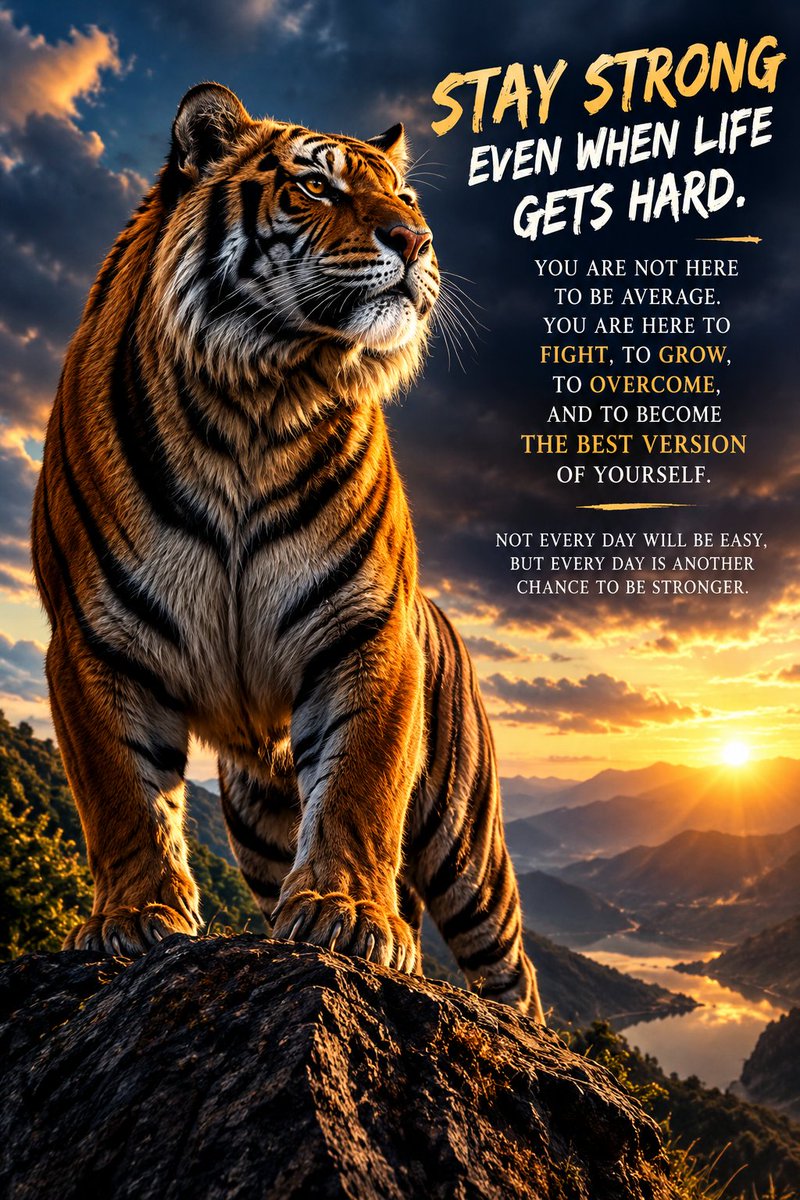 Gig047's tweet photo. 🐅 Stay strong, even when life gets hard. Every challenge is another opportunity to fight, grow, overcome, and become stronger. Keep pushing forward—you’re closer than you think. 💪🔥

#StayStrong #KeepGoing #Motivation #Inspiration #NeverGiveUp #BeStronger #Mindset #Believe https://t.co/QT4CpUvFY0