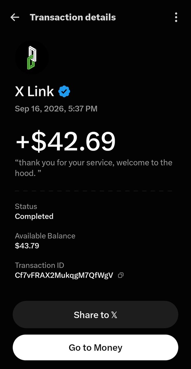 Crash_0verride_'s tweet photo. Big shoutout to @xLinkMoney for hitting me with a 42 piece and showing love! I definitely wasn’t expecting that, but I truly appreciate y’all 💙🚀

Go give them a follow and see what they’re building, connecting on-chain trading fees directly to X handles. https://t.co/nErf50eBYP