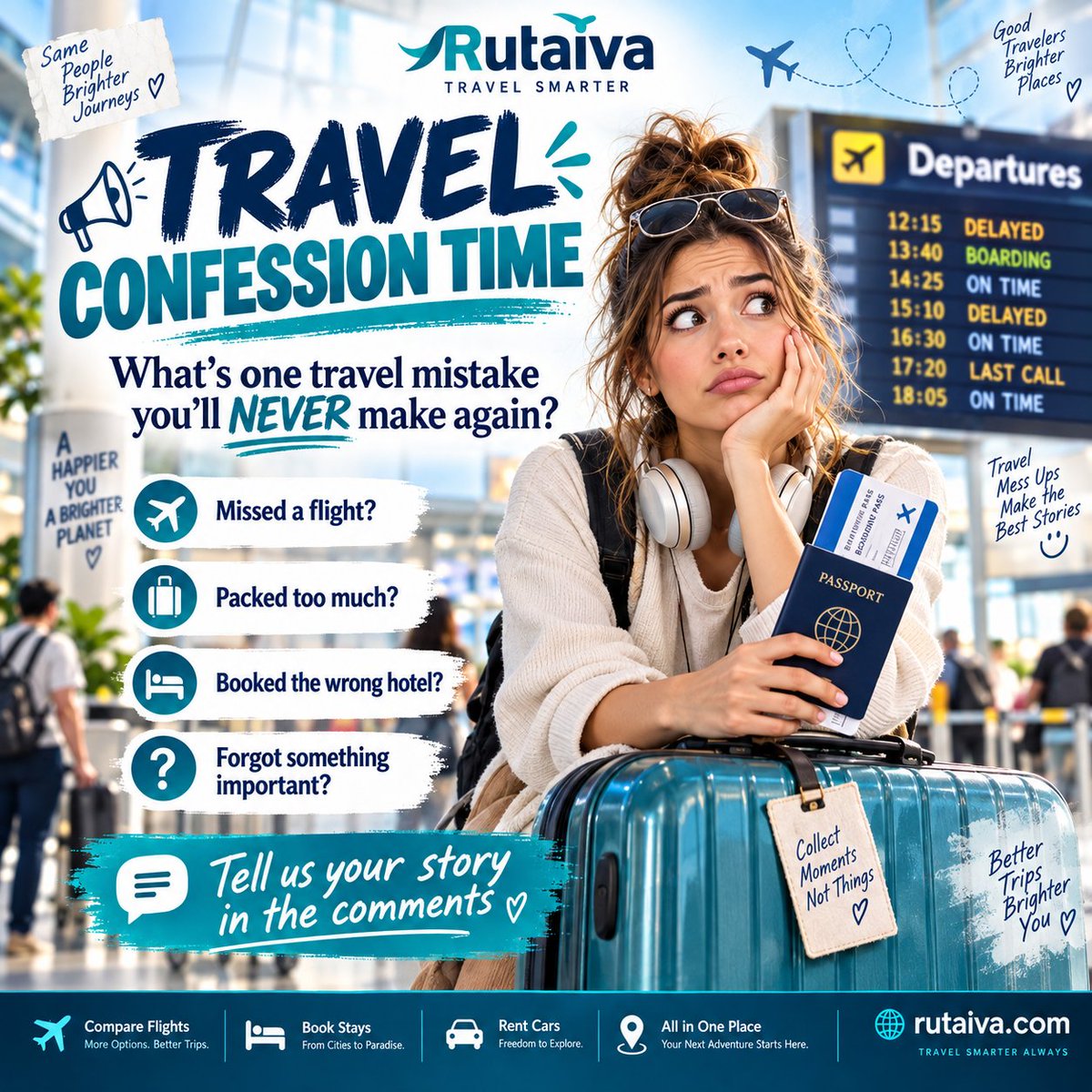 getrutaiva's tweet photo. Travel confession time 😅✈️

What’s one travel mistake you’ll NEVER make again?

Missed a flight? Packed too much? Booked the wrong hotel? 👀

Tell us your story 👇

#Rutaiva #Travel #TravelStories https://t.co/iqxTjpCZYy