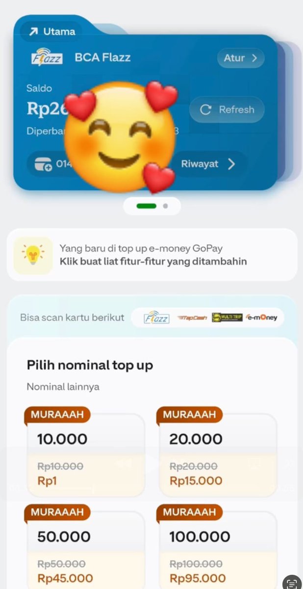 Kristiacinsi's tweet photo. disaat saldo flazzku abis, gopay app dateng sebagai penyelamat nih! apalagi bayar Rp1 dapet saldo 10ribu, jadi aman buat berangkat kerja besok saldo flazzku udah keisi #FLAZZ1RUPIAH https://t.co/V0QLAjMIK7