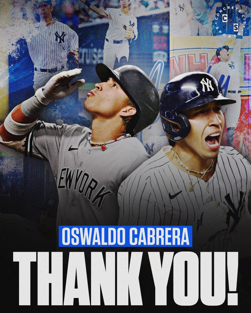 concretecityccs's tweet photo. Sad even writing this, but thank you, Oswaldo Cabrera, for all the memories in pinstripes. ❤️

Waldo played the game with pride and a smile on his face every time he stepped on the diamond. He never had an issue playing wherever Boone needed him: 3B, 1B, RF, you name it.

In 5 seasons with the Yankees: .232 AVG, 201 hits, 20 HR, 95 RBI and 120 runs.

Gonna miss you, Waldo. 💔🗽