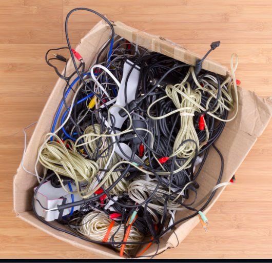 Bond4Waste's tweet photo. That box of cords you'll never use again? It's actually copper, silver, and gold.  

Only 22% of the world's e-waste gets properly recycled. Most of it just sits in a drawer instead.  

Read more on today's article: https://t.co/lUySi2OJMT https://t.co/K2ADcgJnKe