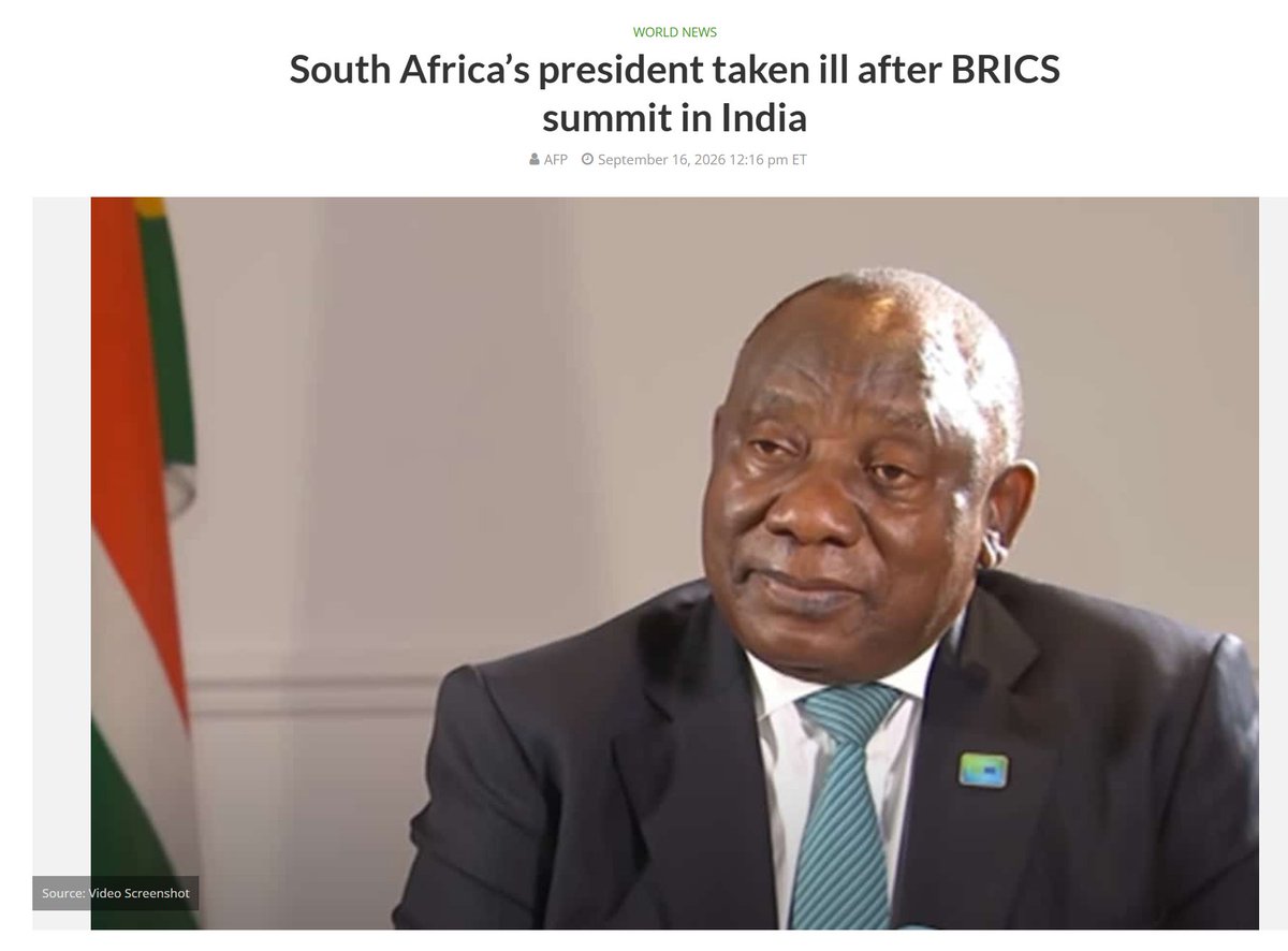zhao_dashuai's tweet photo. South African President fell sick after BRICS summit in India, he attended the BRICS leader dinner and ate with Modi.

President Xi got intel from the MSS to avoid the food in india, which is why he skipped the leaders' dinner. https://t.co/6EQT8XAhLG