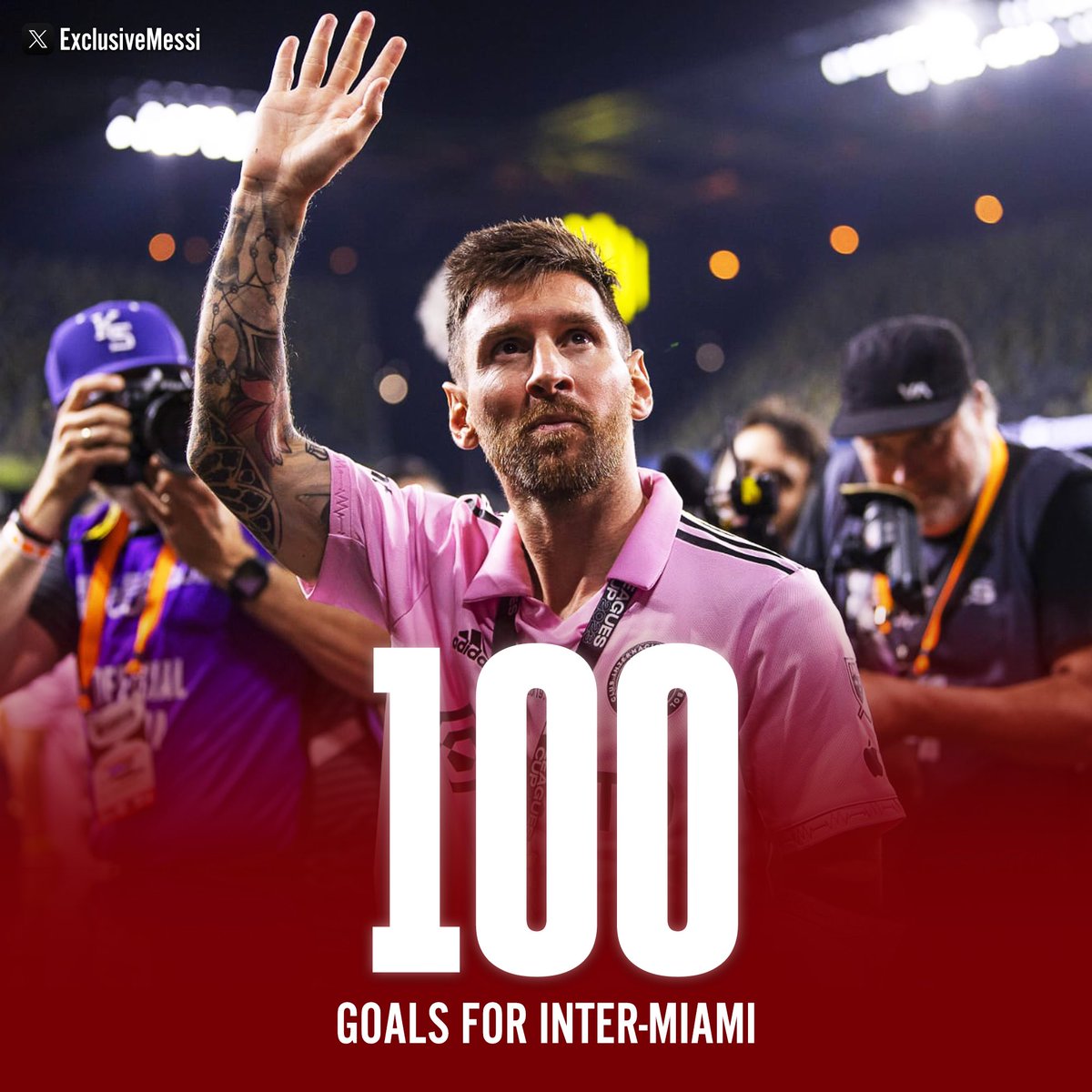 ExclusiveMessi's tweet photo. 🚨 NEW MILESTONE:

LIONEL MESSI HAS JUST SCORED HIS 100TH GOAL FOR INTER-MIAMI! https://t.co/Vw6YMmz4Cu