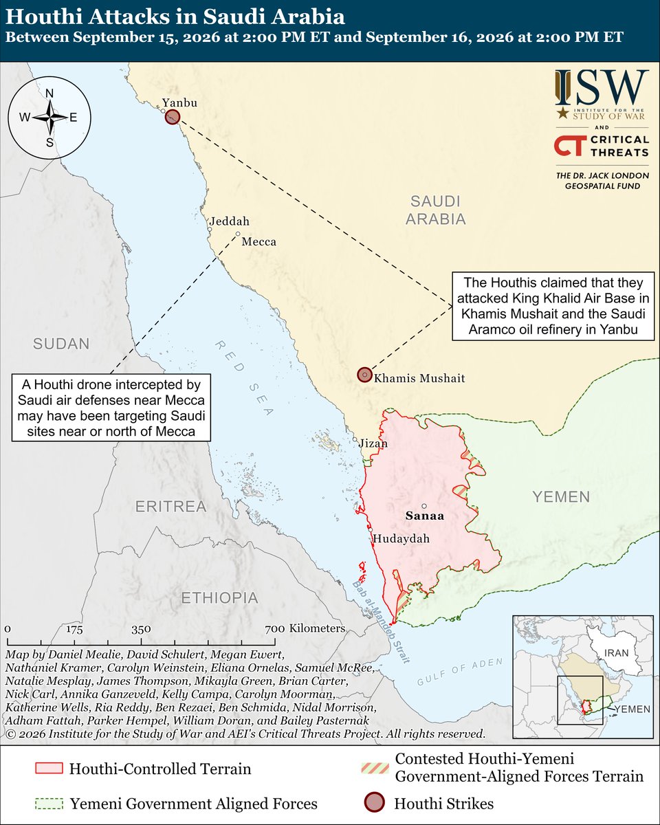 criticalthreats's tweet photo. NEW | The Houthis are pursuing diplomatic efforts that are likely intended to prevent the United States or its partners from supporting or joining the Saudi offensive campaign against the Houthis by claiming that the group currently has no intention to target international shipping. Allowing the Houthis to consolidate their recent advances near the Bab al Mandeb Strait would enable the group to disrupt shipping at any time and for any reason in the future, even if the Houthis have no immediate plans to attack international shipping.