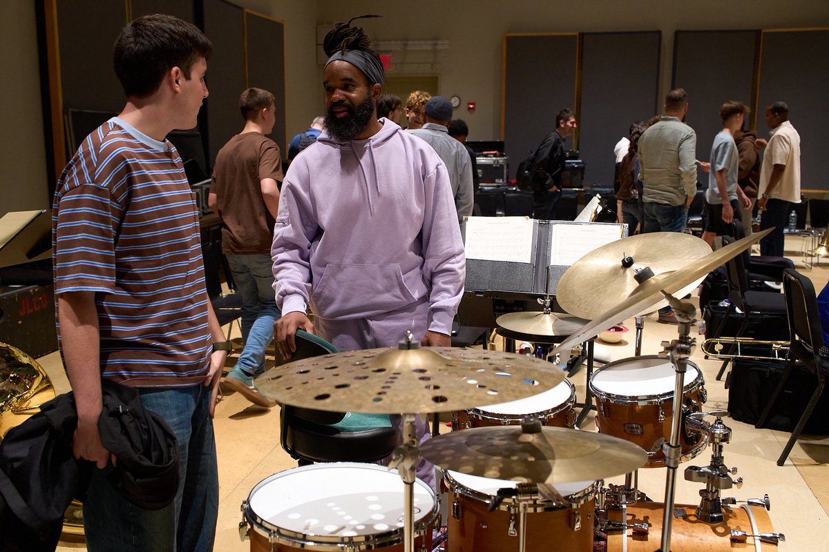 wyntonmarsalis's tweet photo. We spent the last three days rehearsing for the opening concerts of Jazz at Lincoln Center's 2026–27 season, “Marsalis and the Masters.” The program features my big band arrangements of music by some of the great masters of jazz.

Yesterday, during rehearsal, we were also joined by students from the Sant Andreu Jazz Band in Barcelona and their director, Joan Chamorro. During the break, the students spent time with members of the orchestra, asking questions and talking about the music.

Thank you to everyone in the @jazzdotorg Orchestra, and to our music librarians Kay Wolff, Christi English, and Erik Larsen, who worked closely with my copyist, Jonathan Kelly, to prepare all of the music for these concerts.
Join us for the live webcast on September 17 at https://t.co/G0F49u9QAz

(photos by: Luigi Beverelli)
