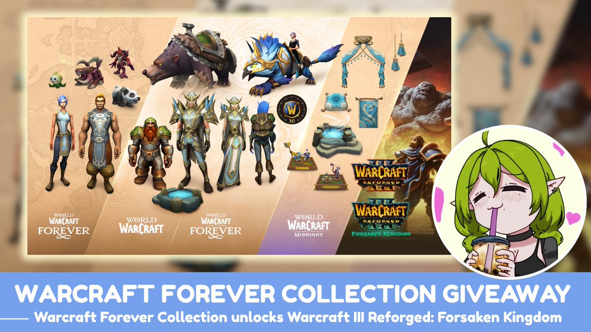 Gothiexoxo's tweet photo. ✨TIME FOR A GIVEAWAY✨

1x World of Warcraft: Forever Collection

This collection also unlocks Warcraft III Reforged: Forsaken Kingdom.

WoW Forever releases Nov 4th!

TO ENTER:
☑️ Follow
❤️ Like 
🔁 Retweet 

Ends 9/23!

Thanks Blizz! 💙

#WoW_Partner #WarcraftForever #Warcraft https://t.co/oMRsP6k7ol