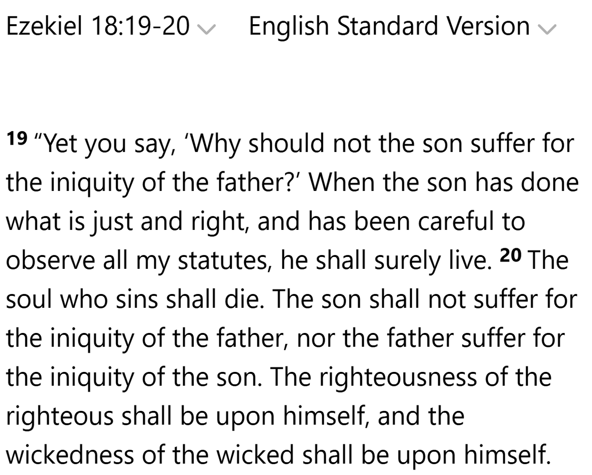 llambduh's tweet photo. @TheJoeySwoll “Fathers shall not be put to death because of their children, nor shall children be put to death because of their fathers. Each one shall be put to death for his own sin." - Deuteronomy 24:16 https://t.co/rRwGhK8VzA