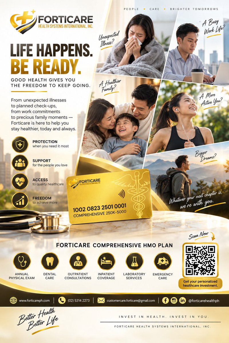 forticareph's tweet photo. From sudden seasonal bugs to standard health check-ups, balancing a busy work schedule and family time requires a strong safety net. Don't let unexpected medical expenses put your family's future or your career goals on pause. https://t.co/dcmGIZNIQF