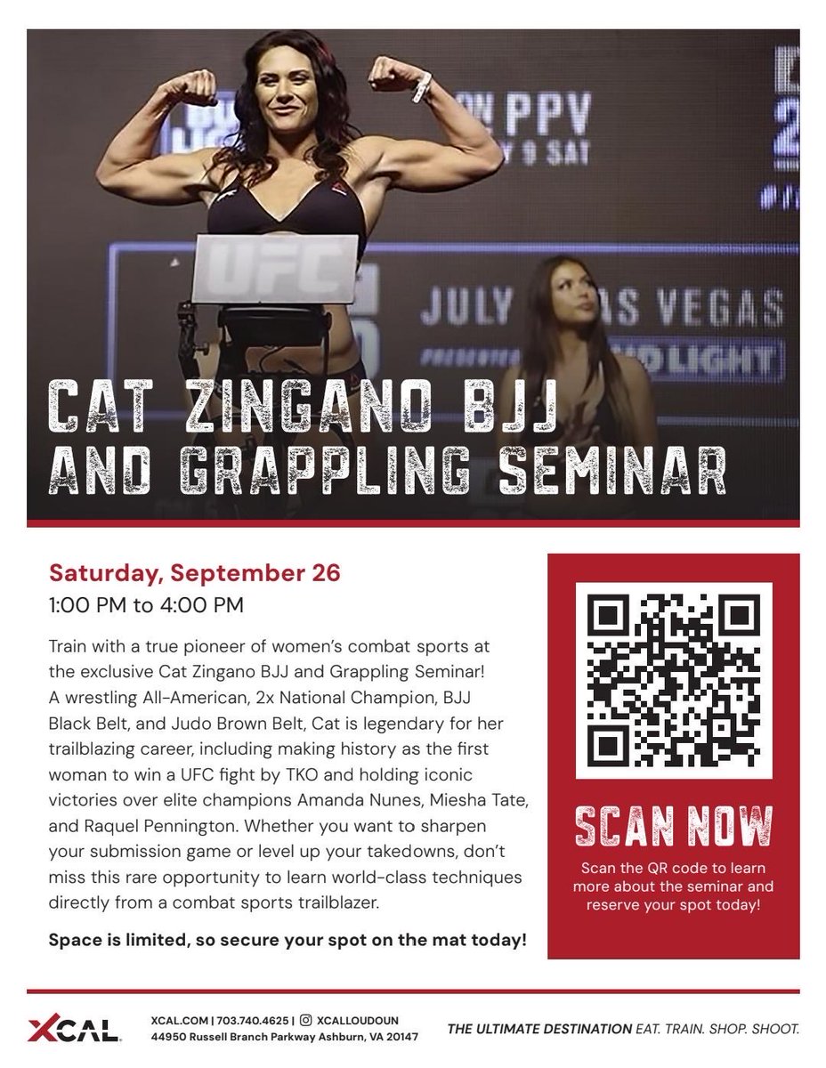 CatZingano's tweet photo. DC/Virginia — let’s train. 🥊🤼‍♀️

September 26th I’ll be at XCAL in Ashburn for a 3-hour BJJ &amp; grappling seminar.

📍 XCAL — Ashburn, VA
📅 Saturday, September 26
⏰ 1–4 PM

DC/VA people, come train with me. 🐱🥋
Link: https://t.co/Tce2ye416z https://t.co/HFsOmfpsKr