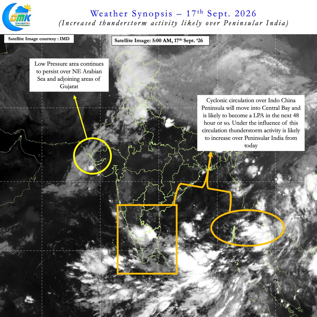 ChennaiRains's tweet photo. As Bay of Bengal gets ready to host yet another Low Presssure Area in the next 48 hours or so an active spell of rainfall is likely over Peninsular India for the next week to 10 days. Increased thunderstorm activity likely from today with wind steering becoming favourable once again for coastal areas. Models converging on NW Interior Tamil Nadu and North TN to benefit the most from this period of thunderstorm activity. There is a high chance today may be the last day of hot summer like conditions for North Coastal TN if things go as per model estimates over the next couple of weeks.