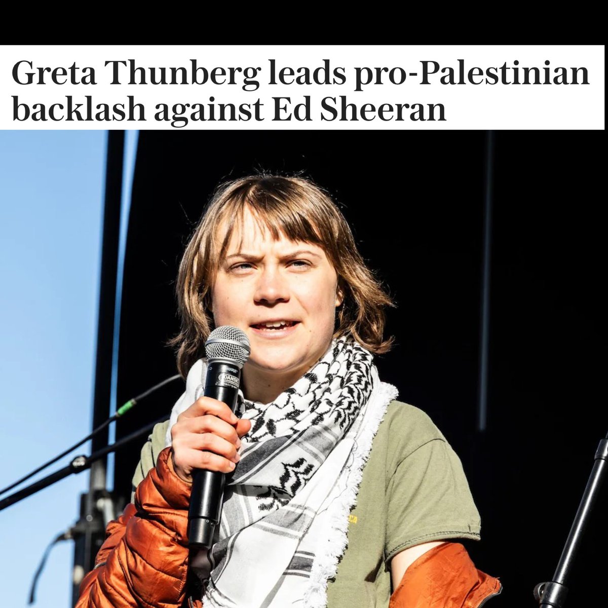 trishaposner's tweet photo. Greta Thunberg didn’t pile on Ed Sheeran because he backed Israel.
He didn’t. He tried to stay out of it.

She piled on because he wouldn’t recite their script: “genocide,” “apartheid,” “only one victim.”
That’s the point. They don’t want conversation or agreement. They want total submission to their extremist politics.
Refuse the liturgy and you’re the enemy.