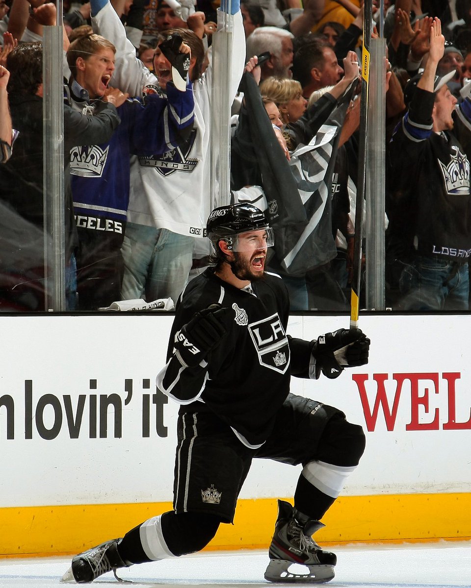 Drew Doughty celebrating on ice in a Kings uniform