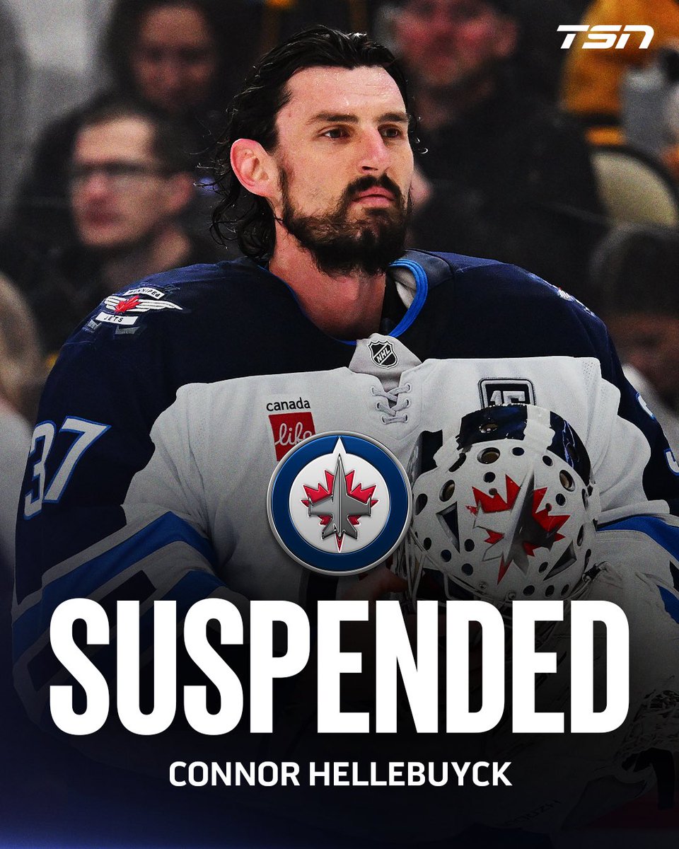 TSN_Sports's tweet photo. The Jets have suspended Connor Hellebuyck for failing to report to training camp.

Winnipeg GM Kevin Cheveldayoff will address the media tomorrow. https://t.co/OHZrkniCpW