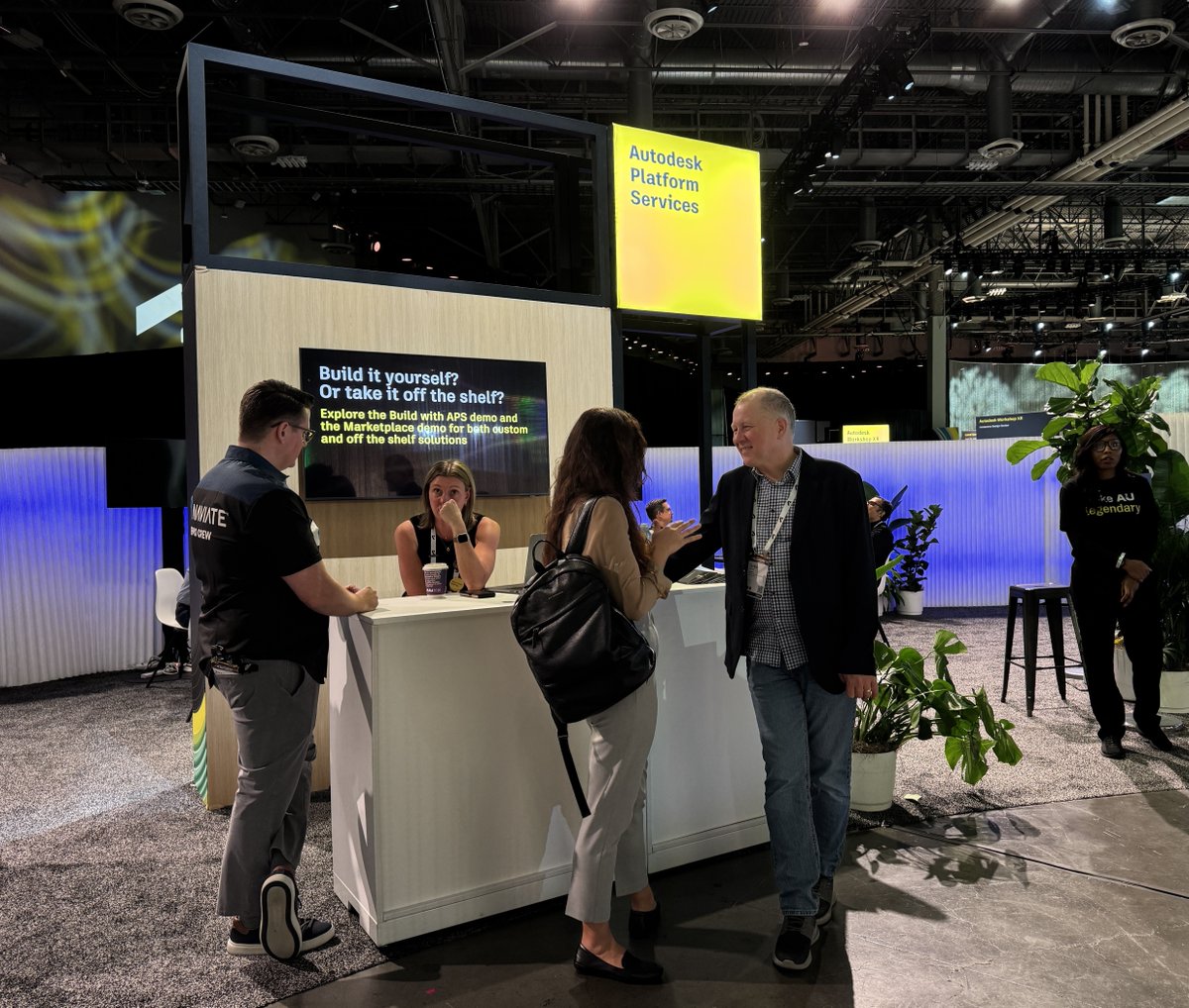 AutodeskAPS's tweet photo. Day 2 of #AU2026 is a wrap! Today at the APS Developer Zone, attendees went 1:1 with our #DeveloperAdvocates to dig into technical questions and ideas. Plus, nCircle + Symetri joined our Marketplace publisher showcase. One more day to go, come see us tomorrow! https://t.co/EloYJHf82y