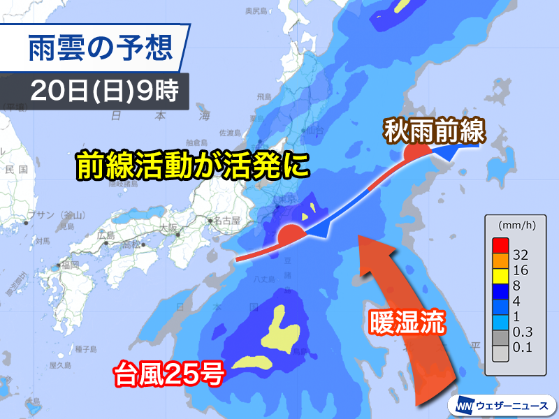 wni_jp's tweet photo. 【台風情報】
大型の台風25号(ドゥージェン)は明日18日(金)〜19日(土)に小笠原諸島に接近する見込みです。
シルバーウィークの21日(月)・敬老の日の頃には関東など東日本に近づくおそれがあり、注意が必要です。
https://t.co/dQXIyT29Qs https://t.co/cRLVBr18cJ
