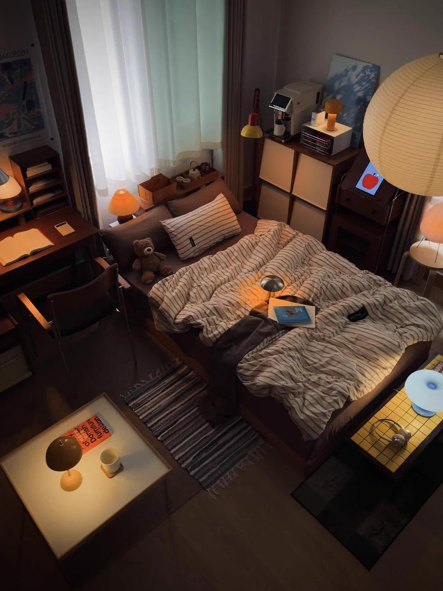 Interior Only on X: "Cozy modern bedroom with warm ambient lighting ...