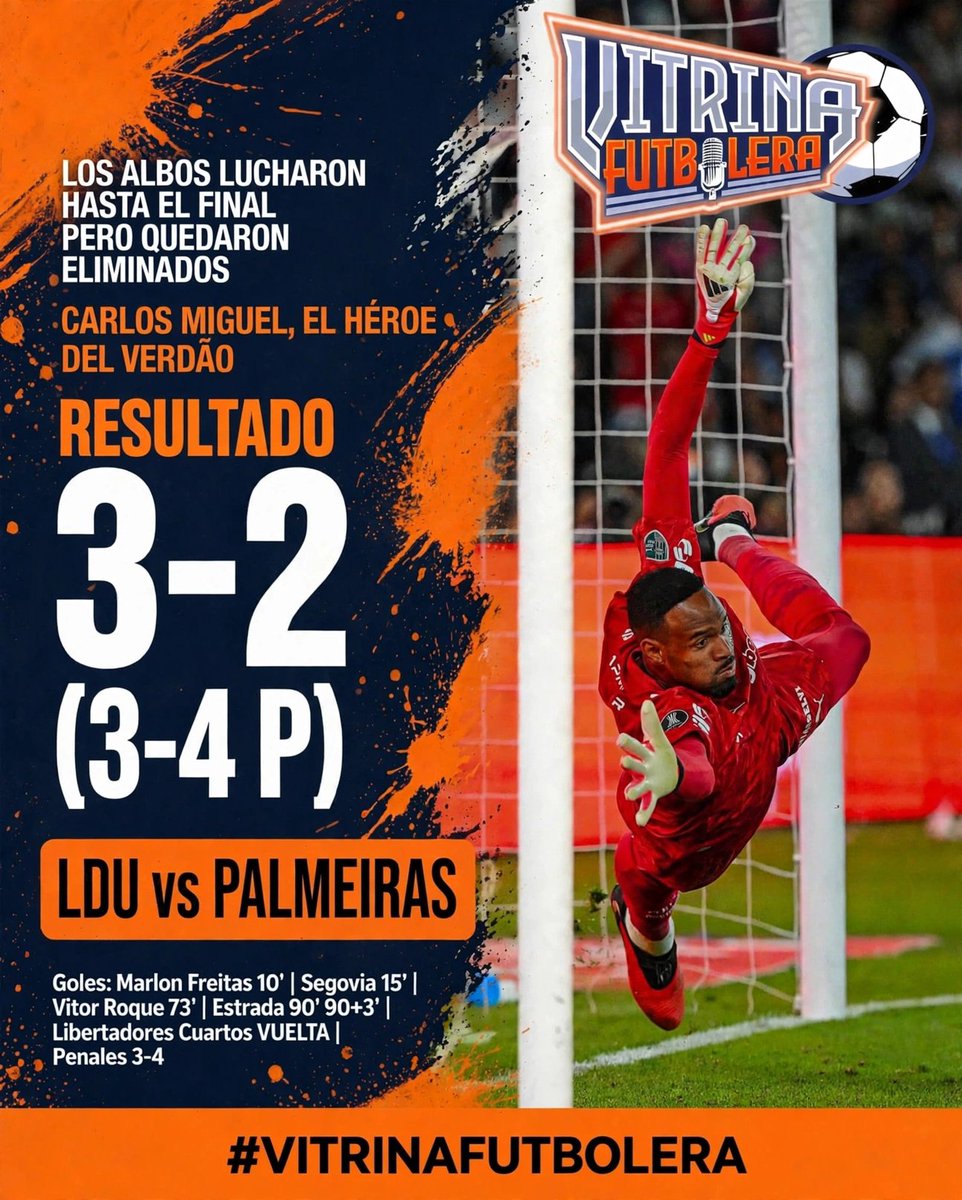Vitrinafutboler's tweet photo. Se apaga el sueño de Liga en los penales!
#libertadores #LDU #palmeiras #Ecuador #brasil #verdão https://t.co/8DIIMT7a7O