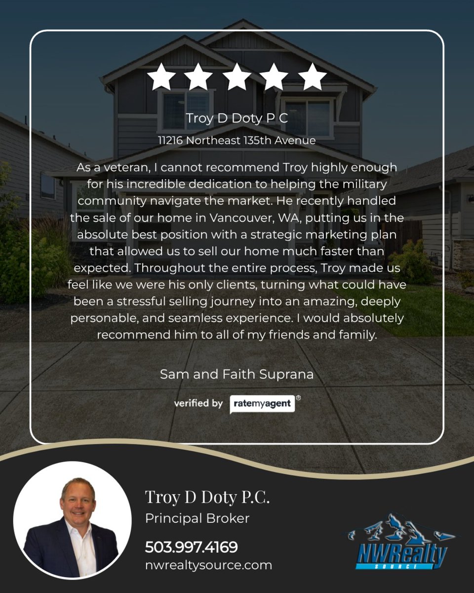 TroyDDoty's tweet photo. Thanks to my clients for their kind words. Here's a recent review from a Seller in Vancouver.

Listing courtesy of Northwest Realty Source #troydotyrealtor #portlandrealtor #portlandrealestateagent #portlandrealestate #northwestrealtysource #nwrealtysource #portlandveteranhomes https://t.co/gRBxcnxuay
