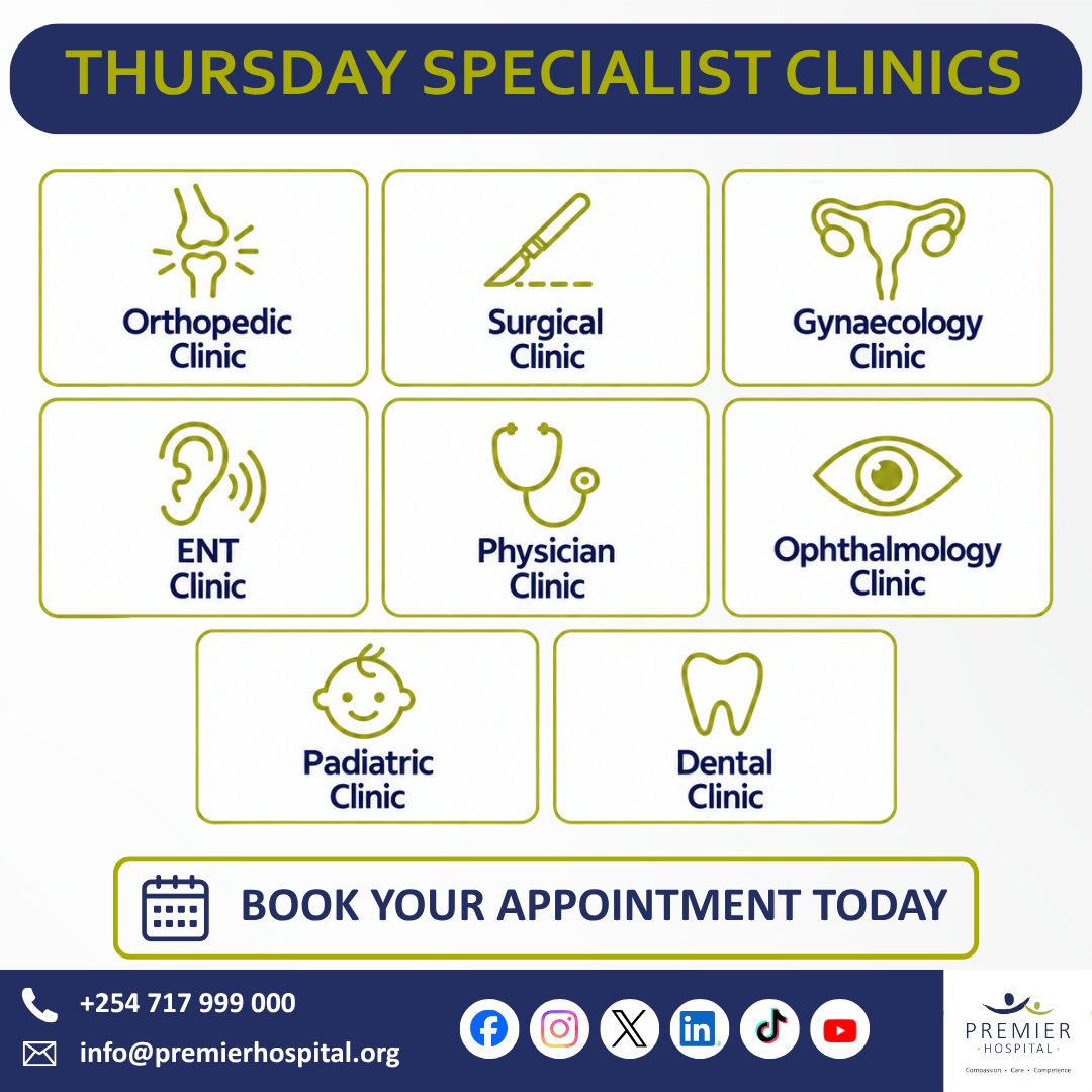 PremierHospKE's tweet photo. Your kidneys play a vital role in your overall health.
Our Nephrology Clinic is featured today, with other specialist clinics also available at Premier Hospital.
#PremierHospital #NephrologyClinic #KidneyHealth #ThursdayClinics #Mombasa #Nyali #HealthcareKenya https://t.co/Tqli1lNiaW