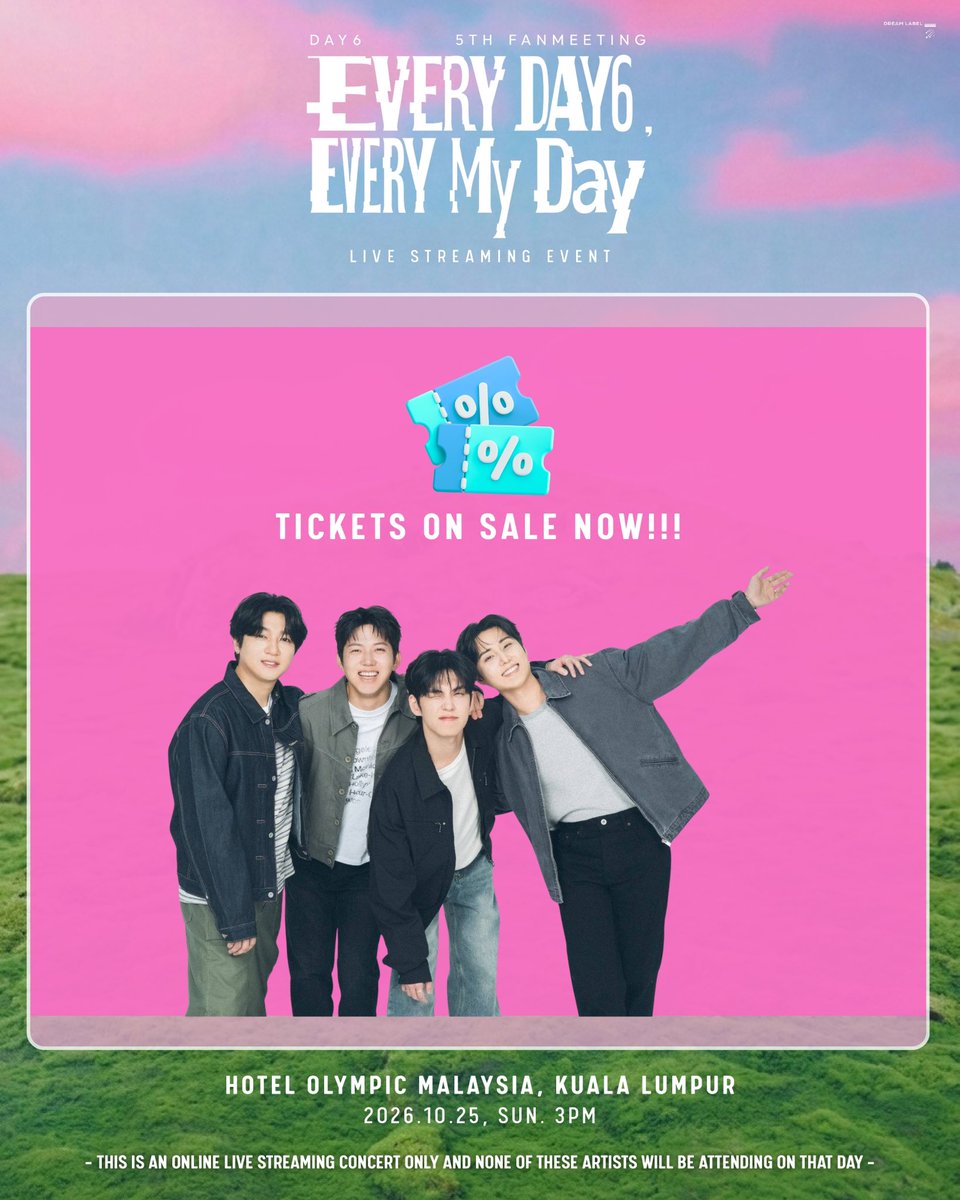 dreamlabelent's tweet photo. 𝗠𝗬 𝗗𝗔𝗬! 🍀 Don’t let the chance to see 𝗗𝗔𝗬𝟲 pass you by like a zombie! 👀

Grab your spot before they disappear 🔥 Then let’s sing, scream &amp; have the best time together at the screening! ✨ Act fast, MY DAY! Your spot is waiting! 🫵🏻

#DAY6inKL
#EVERY_DAY6_EVERY_My_Day https://t.co/BCcoAyOudC