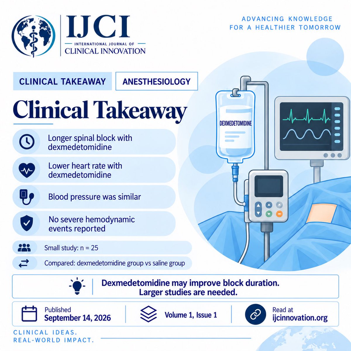 IJCInnovation's tweet photo. 🩺 New in IJCI: Dexmedetomidine + spinal anesthesia in lower-extremity orthopedic surgery.

🔗 https://t.co/OOD1t8v7c1
#Anesthesiology #IJCI https://t.co/FXffu7ZBvX