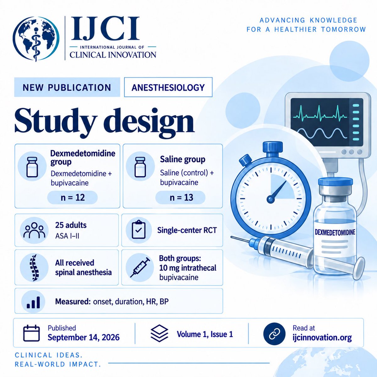 IJCInnovation's tweet photo. 🩺 New in IJCI: Dexmedetomidine + spinal anesthesia in lower-extremity orthopedic surgery.

🔗 https://t.co/OOD1t8v7c1
#Anesthesiology #IJCI https://t.co/FXffu7ZBvX