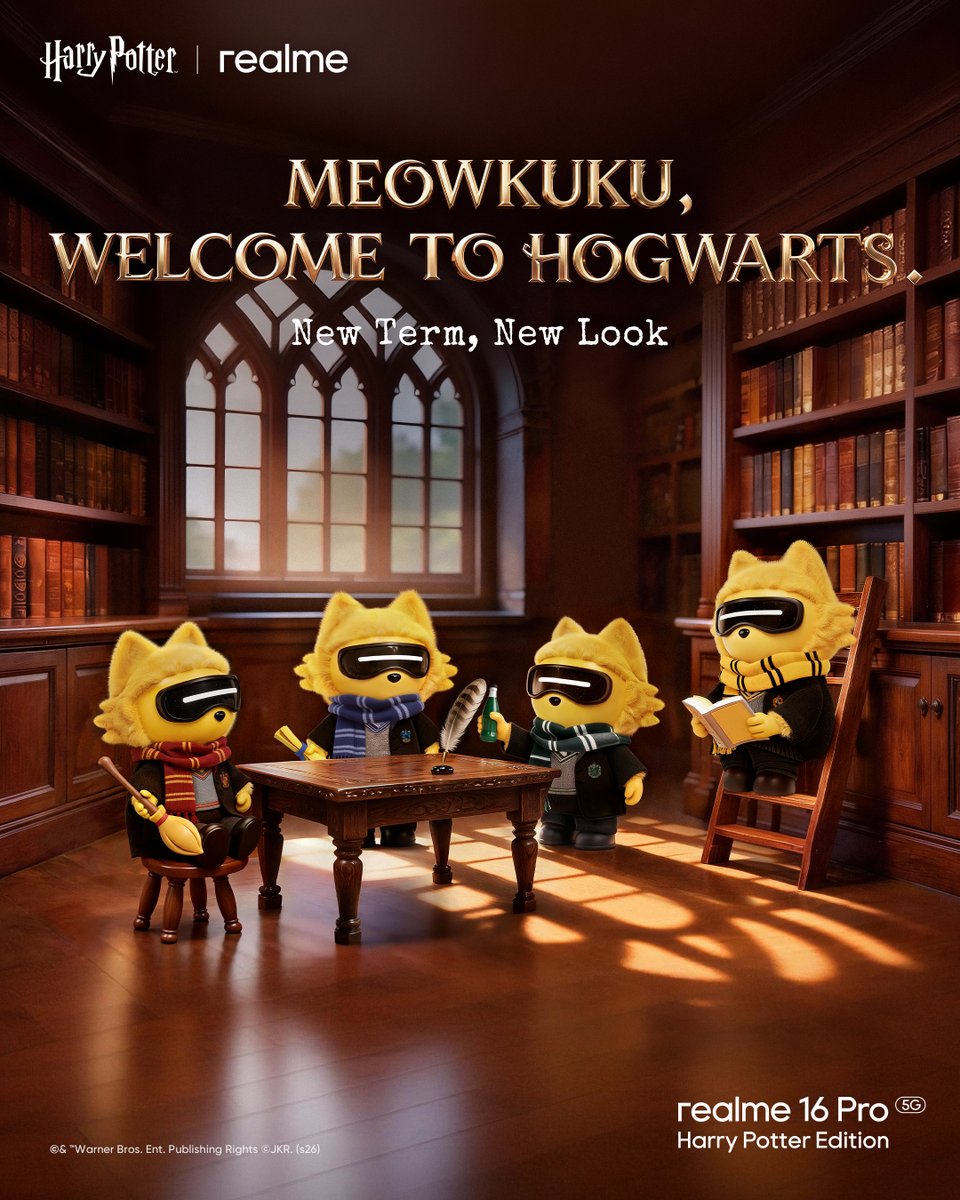 realmeglobal's tweet photo. Right, Harry Potter fans. Time to choose your side. 👀✨

Which Meowkuku has won you over?
Gryffindor, Slytherin, Ravenclaw or Hufflepuff?

Let us know your pick in the comments. 👇

Repost this post and share your favourite Meowkuku by 11:59 PM (GMT+8) on 24 September for a chance to win the full set of 4 Harry Potter Meowkuku!

🎁 5 lucky fans will each win a set.

Check the link in the comments for more details.

#HarryPotterXrealme #HarryPotter #HarryPotterStyle #realme16ProSeries #realmeBudsT500Pro