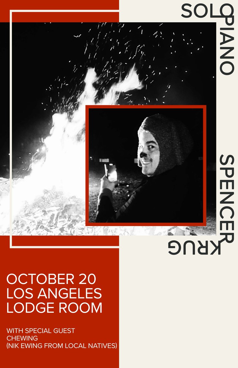 NikChewing's tweet photo. Opening for Spencer Krug of Wolf Parade. October 20. @LodgeRoom in Los Angeles. https://t.co/us6lDSihFu
