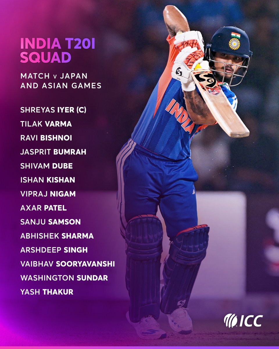 ICC's tweet photo. A shuffle for India as their 14-player group head to Japan 🇯🇵

More 📲 https://t.co/fbgskI6wiU https://t.co/A36PttdYAm