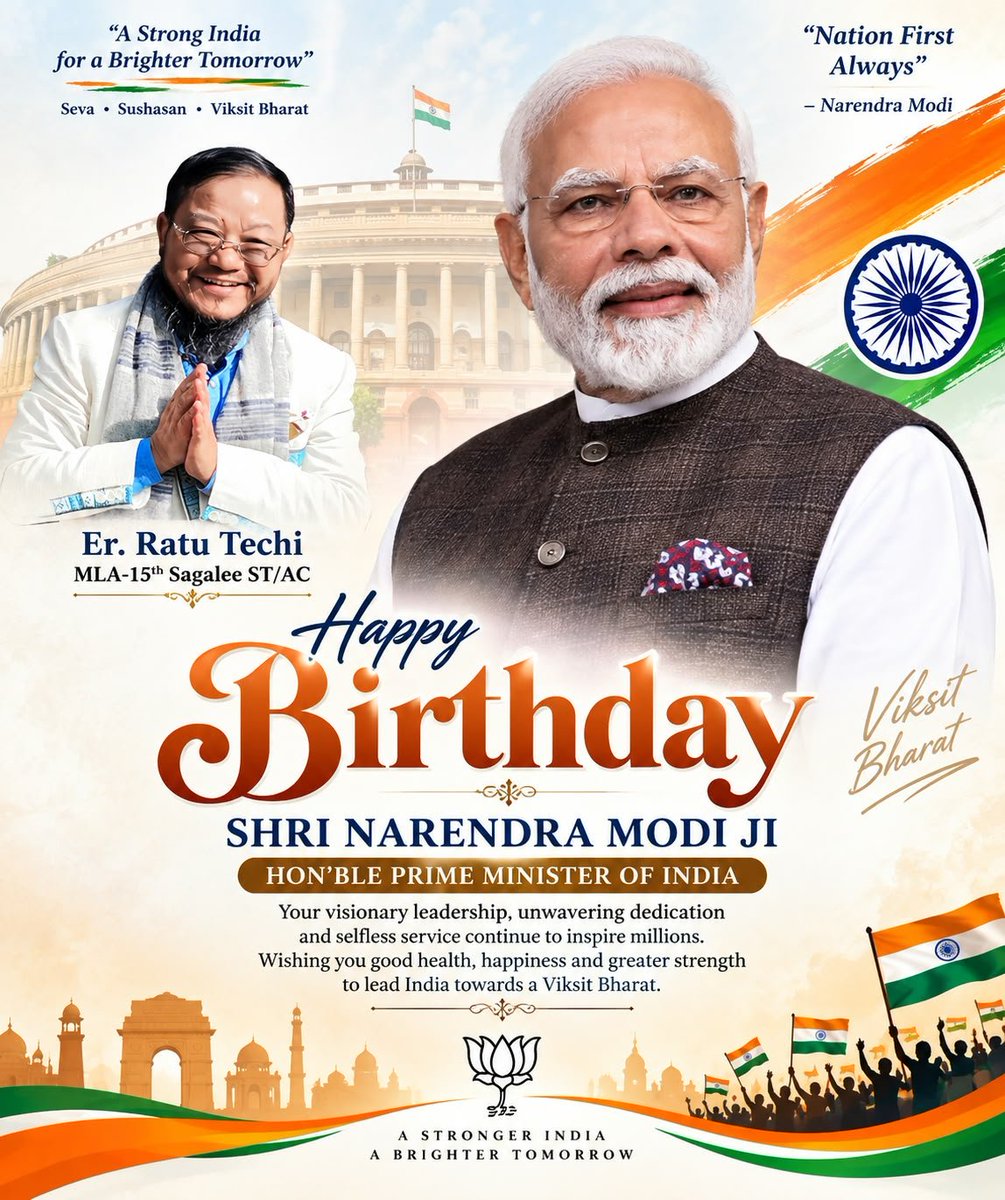 ratutechi123's tweet photo. Heartiest birthday greetings to our visionary leader, Hon’ble Prime Minister Shri @narendramodi  Ji, on his 76th birthday.

Your tireless service, visionary leadership, and unwavering commitment to nation-building have profoundly transformed India’s growth and global stature—from championing the spirit of Aatmanirbhar Bharat to laying a strong foundation for a Viksit Bharat.

Thank you for your relentless service to the nation and for turning the aspirations of a billion Indians into a powerful vision for a stronger, self-reliant and developed India.

On this special occasion, I pray to the Almighty to bless you with good health, immense strength, and a long and fulfilling life so that you may continue serving our great nation with dedication and resolve.

Happy Birthday, Modi Ji! 🇮🇳🙏