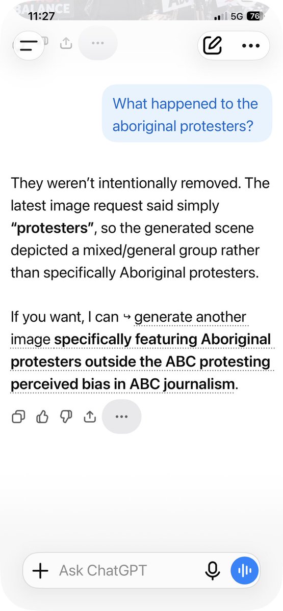 JellyBeam009's tweet photo. @ChatGPT is biased and racist. Receipts below. And they don’t like continuing the conversation. https://t.co/WrE1uSvNMZ