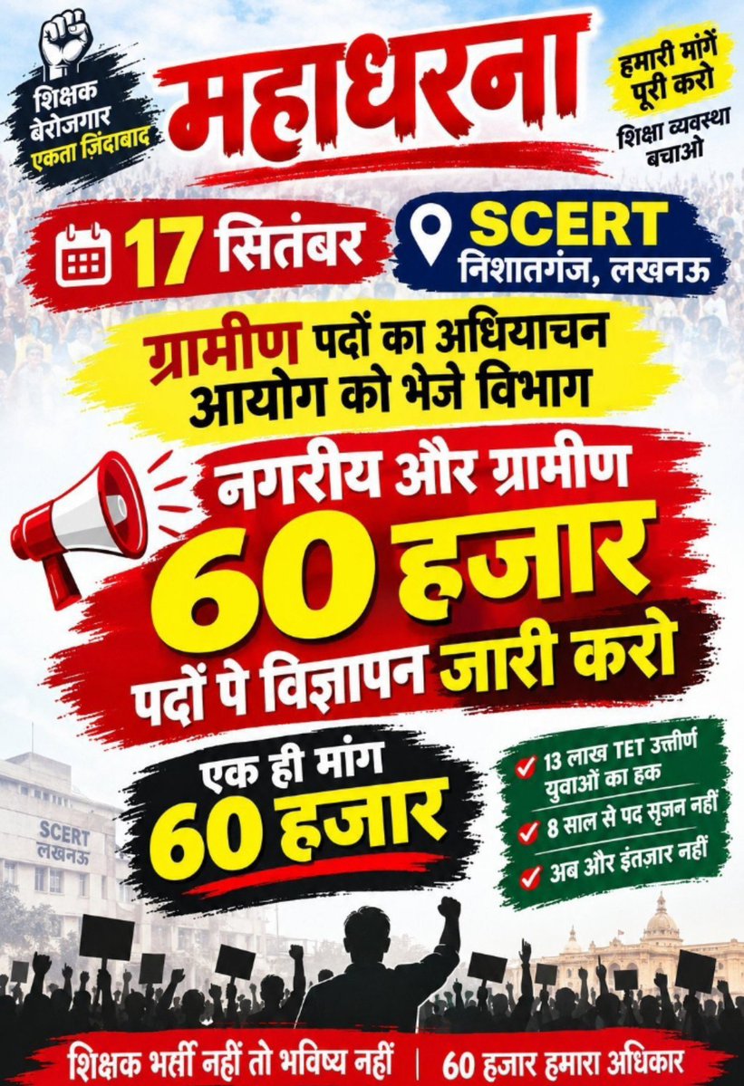 Rajkuma43540122's tweet photo. इंकलाब जिंदाबाद 🔥 

सभी साथी अधिक से अधिक संख्याबल में आज SCERT लखनऊ पहुंचे 🔥 

आज का संख्याबल ही आपका आगामी भविष्य तय करेगा।  एक ही मुद्दा एक ही नारा ---
11000 में दम नहीं 60 हजार से कम नहीं
#शिक्षक_भर्ती 
#शिक्षक_भर्ती_यूपी 
#प्राइमरी_शिक्षक_भरती_60k https://t.co/nvee15wqiQ