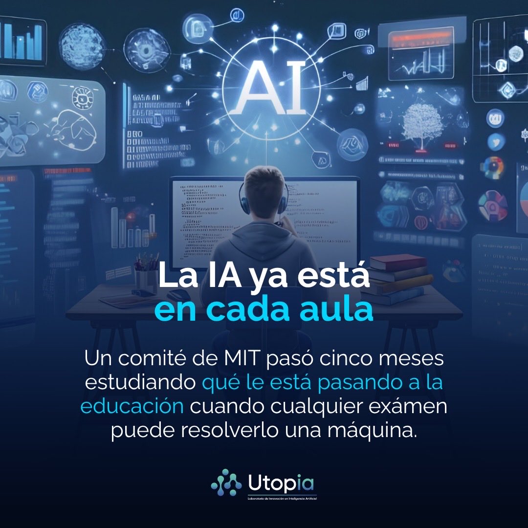 UtopIAlab1's tweet photo. La IA ya llegó al aula. La pregunta es: ¿estamos cambiando la tecnología o también la forma de aprender?

Un nuevo informe del @MIT plantea que la inteligencia artificial obliga a replantear la enseñanza, la evaluación y el papel de las personas en el proceso educativo.
El reto no es usar más IA. Es aprender a usarla para potenciar el aprendizaje, no para sustituirlo.

🔗conoce más https://t.co/k8il2zX84T

#utopia  #InteligenciaArtificial #Educación #IA #Innovación