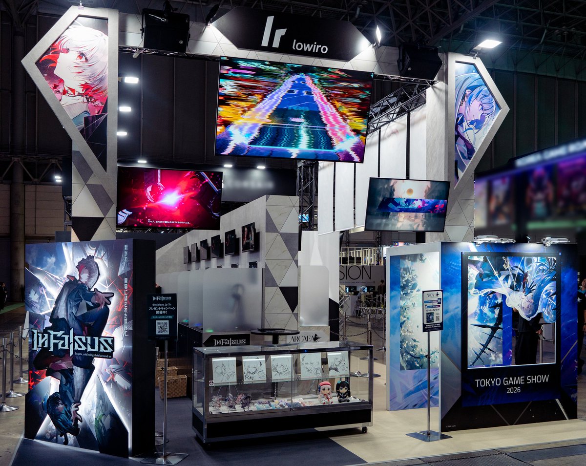 lowiro_staff's tweet photo. The first day of Tokyo Game Show begins! Drop by Hall 3-C01 to try our brand new title In Falsus alongside Arcaea once more this year.

---

TGS2026、本日から開幕！
lowiroブースでは『Arcaea』はもちろん、
完全新作『In Falsus』も試遊可能！

【ホール3 C01】にてお待ちしております！
#TGS2026 #東京ゲームショウ30th