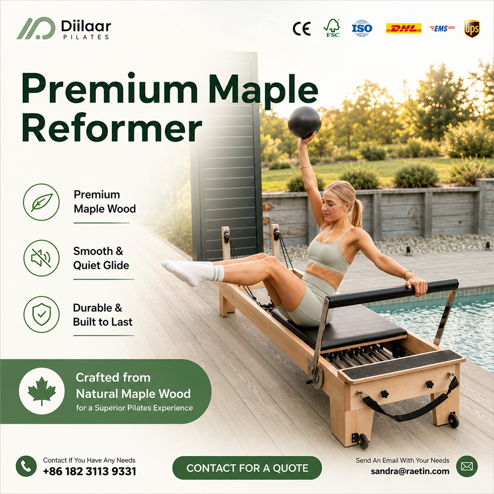 RobertvParker's tweet photo. Bring premium craftsmanship to your Pilates studio.The Raetin Premium Maple Reformer features rock maple wood,smooth and quiet glide,a 6-position spring bar,adjustable shoulder straps,quick-change pulley rods,and six resistance levels.Stackable and built for long-term performance https://t.co/zSfOWhf64L