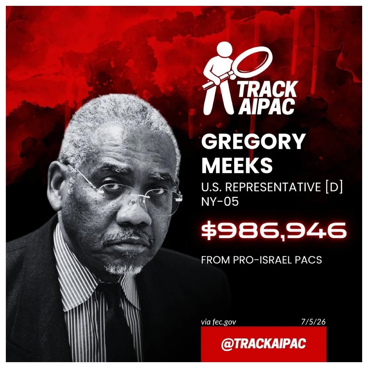 RyanRozbiani's tweet photo. Top House Democrat BLOCKS $2.8 Billion Israel Arms Sale
Rep. Gregory Meeks placed a HOLD on the Trump administration’s proposed package, which includes 40,000 2,000-pound bombs and 20,000 penetrator warheads.
The move does not permanently stop the sale, but it blocks congressional clearance for now.
What is odd is he took almost $1 MILLION from AIPAC.