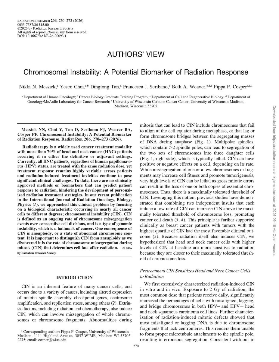HenningWillers's tweet photo. 📢Exciting new collaboration of #RedJournal & Radiation Research 🔥🔥

The Authors' View initiative - inaugural highlight of the work of @pipcosper in the fascinating World of CIN⚠️

We are committed to build bridges within our radiation research community, foster scientific exchange & support emerging investigators to share their insights with an even broader audience 😊✌️

#radbio @sueyom