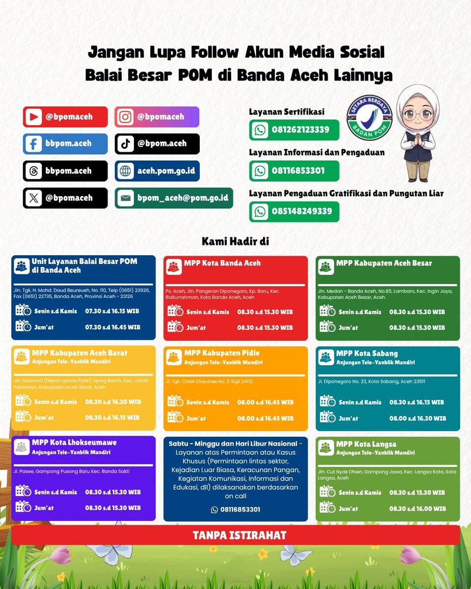 bpomaceh's tweet photo. IKUTAN LAGI YUK!
Hi #SahabatBPOM, Kuis Pintar dari Agen Perubahan BPOM Aceh kembali nih.. Yuk ikutan!
Syarat dan ketentuan pantau di IG @bpom.aceh yaa..
Semoga beruntung..
#BPOMACEH
#AOCBPOMACEH
#KUISPINTAR
#BPOMRI https://t.co/j8PGboQSoz