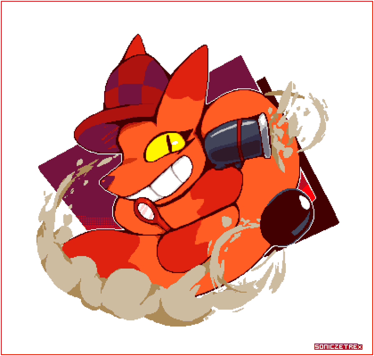 SonicZetrex's tweet photo. A Detective Fox with a "hand cannon"! 
A gift art (and a "very late" present) for @Neweegee!  ^^ 
(Points if you get the reference!)
 #pixelart #ドット絵 #detective #fox https://t.co/fFVrlB8hV4