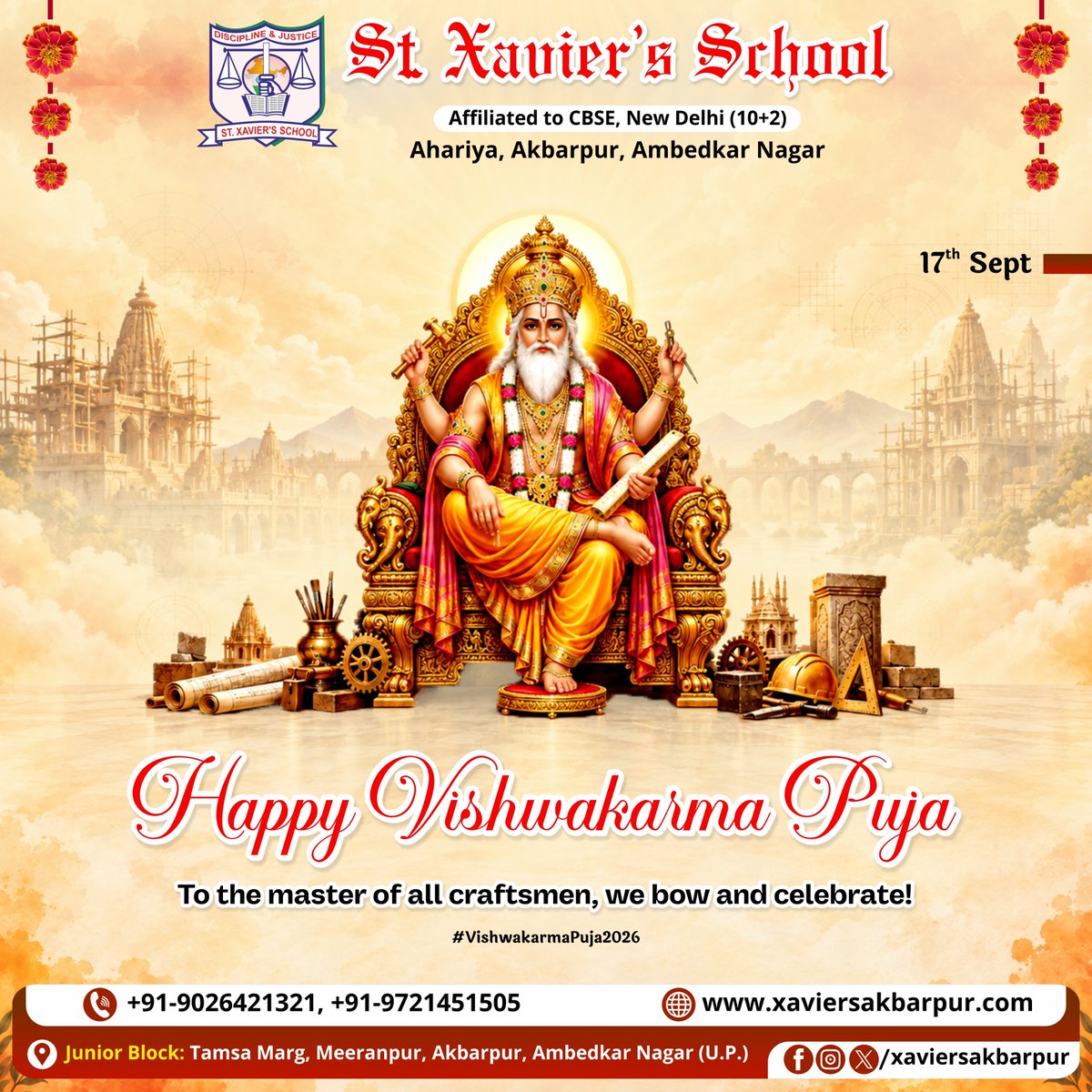 xaviersakbarpur's tweet photo. May the blessings of Lord Vishwakarma inspire us to build a brighter future.
#VishwakarmaJayanti #BrighterFuture #DivineBlessings #BuildWithPurpose #CreativeMinds #SkillAndInnovation #LordVishwakarmaBlessings #FutureBuilders #FestiveGreetings #InspiredToCreate https://t.co/RaIX1aSwnH