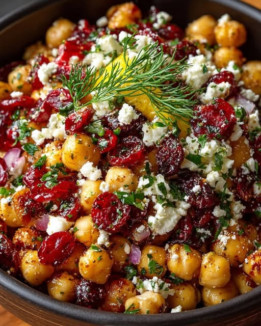 ann_ann886's tweet photo. Feta and Cranberry Chickpeas with Lemon Vinaigrette

Servings: 4
Prep Time: 10 minutes
Cook Time: 8–10 minutes
Total Time: 20 minutes

Ingredients
For the Chickpeas:
2 cans (15 oz each) chickpeas, drained, rinsed, and patted dry
2 tbsp olive oil
1 tsp smoked paprika
½ tsp ground cumin
½ tsp garlic powder
Salt and black pepper, to taste
For the Lemon Vinaigrette:
3 tbsp extra virgin olive oil
2 tbsp fresh lemon juice
1 tsp lemon zest
1 tsp Dijon mustard
1 clove garlic, minced
½ tsp honey
Salt and black pepper, to taste
For Assembly:
½ cup dried cranberries
4 oz (115g) feta cheese, crumbled
¼ cup red onion, finely diced
¼ cup fresh parsley, chopped
2 tbsp fresh dill, chopped
Fresh dill sprigs, for garnish

Instructions
Crisp the chickpeas. Heat olive oil in a large skillet over medium-high heat. Add chickpeas in a single layer (work in batches if needed). Cook 8–10 minutes, shaking the pan occasionally, until golden and slightly crisp on the outside. Season with smoked paprika, cumin, garlic powder, salt, and pepper. Toss to coat. Remove from heat and let cool slightly.
Make the vinaigrette. Whisk olive oil, lemon juice, lemon zest, Dijon mustard, garlic, honey, salt, and pepper together until emulsified.
Assemble. In a large bowl, combine warm chickpeas, dried cranberries, red onion, parsley, and dill. Drizzle with lemon vinaigrette and toss gently.
Finish. Transfer to a serving bowl. Scatter crumbled feta generously over the top. Garnish with fresh dill sprigs and an extra crack of black pepper.
Serve. Best enjoyed slightly warm or at room temperature.

Tips
Dry chickpeas thoroughly before frying — moisture makes them steam instead of crisp.
Warm chickpeas absorb dressing better than cold, so toss while still slightly warm.
Don't skip the lemon zest — it adds brightness that juice alone can't deliver.

Variations
Add toasted walnuts or pistachios for crunch.
Swap dried cranberries for pomegranate arils when in season.
Make it a full meal by serving over arugula or mixed greens.